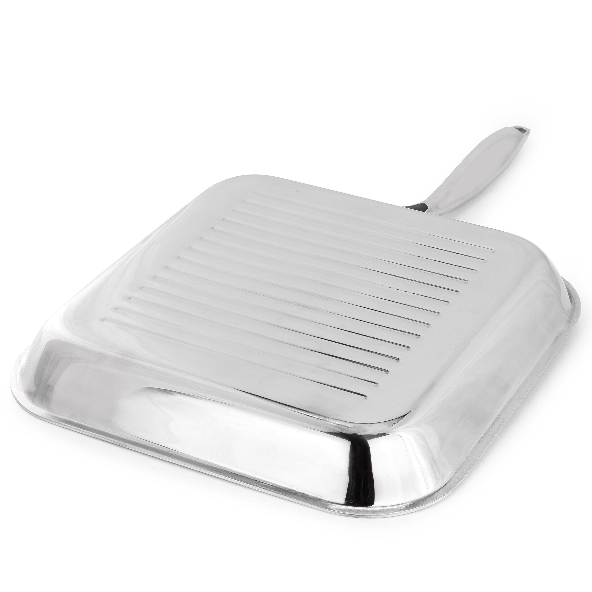 Angle. Oster - Oster Modessa 11in Platinum Collection Hybrid Nonstick Square Grill Pan in Silver - Silver.