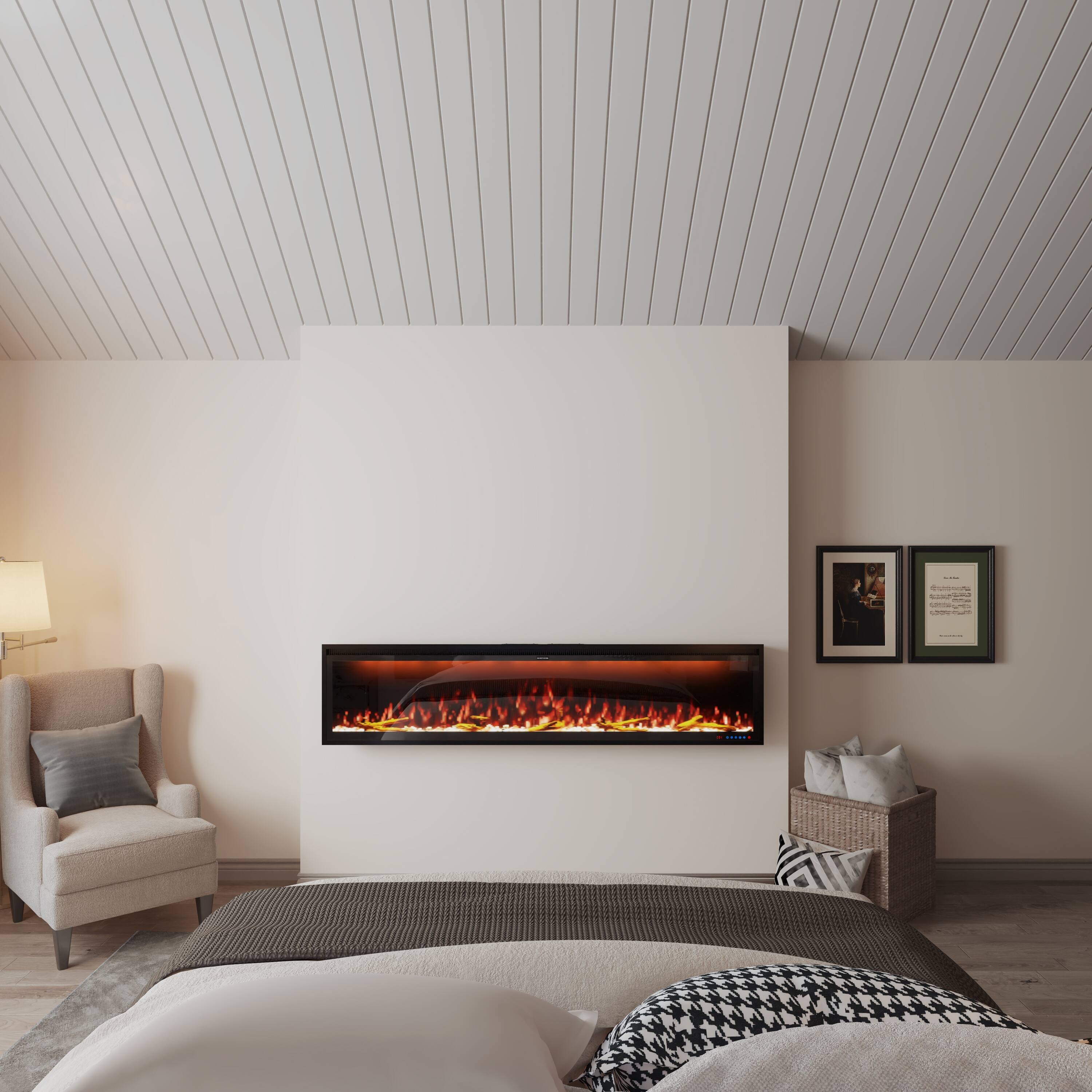 Alt View 5. Mondawe - 74" Wall Mounted/Recessed-in Electric Fireplace with Smart WIFI - Black.