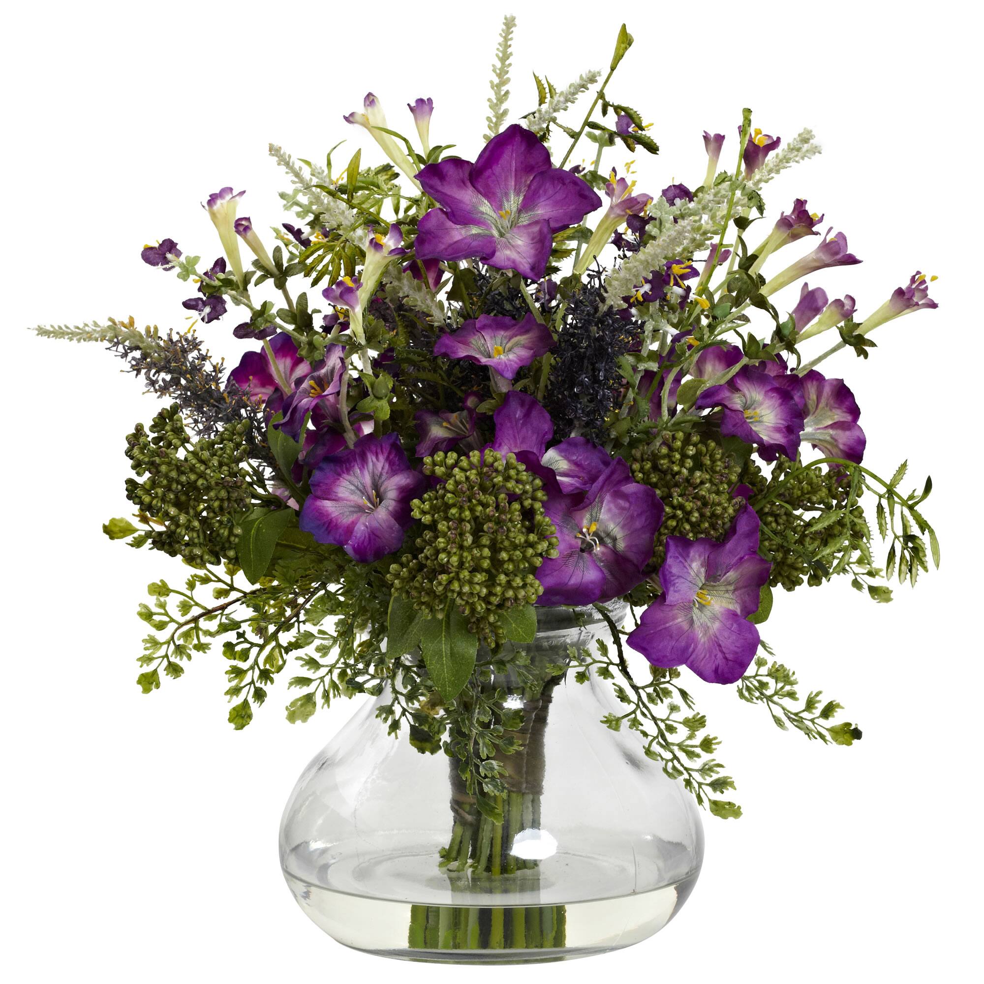 Front. BreeBe - Large Mixed Morning Glory w/Vase - Purple.