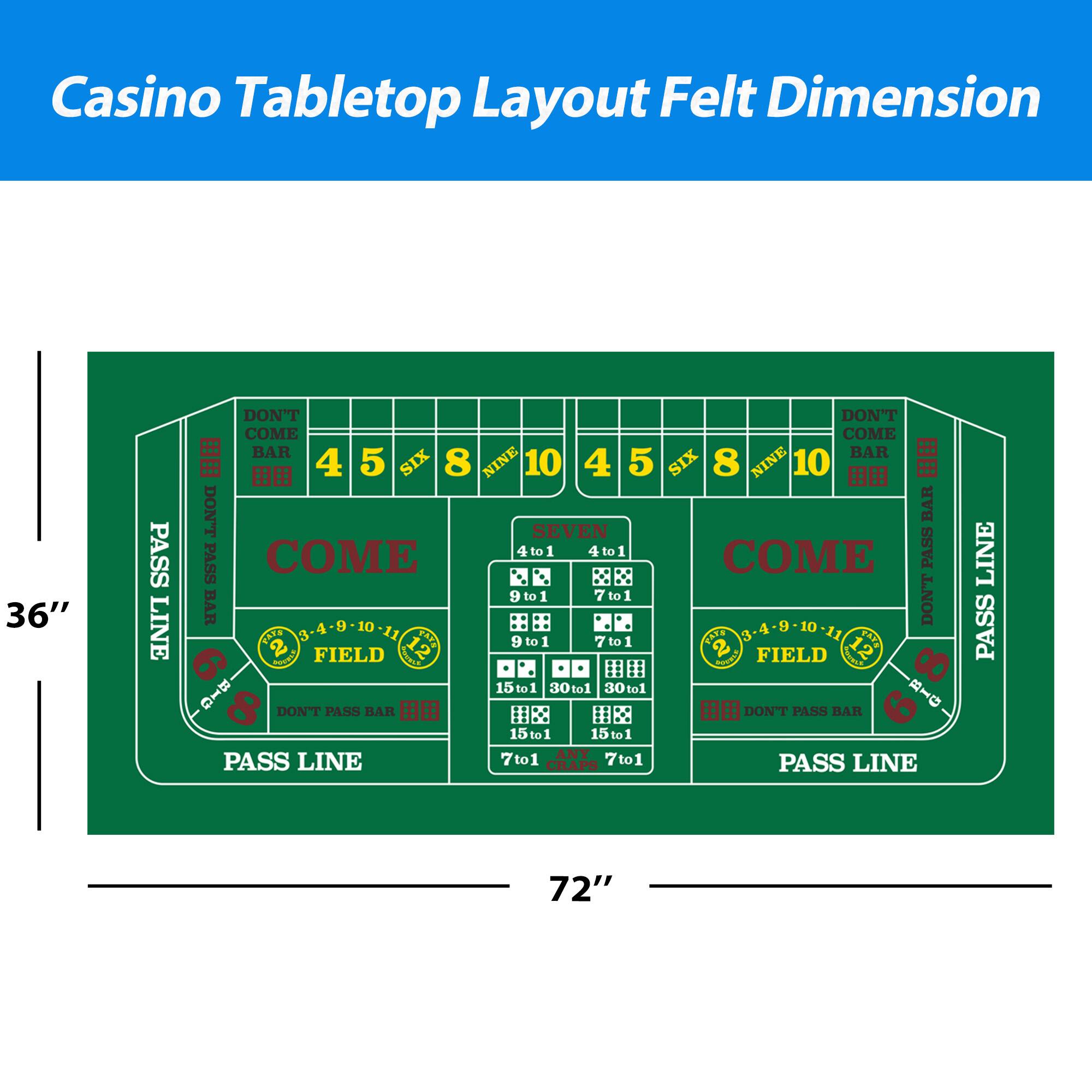 Casino Tabletop Layout Felt Dimension

36" PASS LINE DON'T PASS BAR COME COME BAR 4 5 SIX 8 NINE 10 4 5 SIX 8 NINE 10 DON'T PASS BAR SEVEN PASS COME 4to1 4 1 4t1 1 COME PASS 9 to 1 7 to 1 DON'T PASS BAR 4 10 4 B 10 TAKO 9 FAI to 1 7 to 1 3 S FIELD FIELD 15 to1 1 30 Otol 30 tol P D DONT PASS BAR # DON'T PASS BAR 15 to 1 15 tol to 1 PASS LINE 7to1 PASS LINE LINE PASS 72"