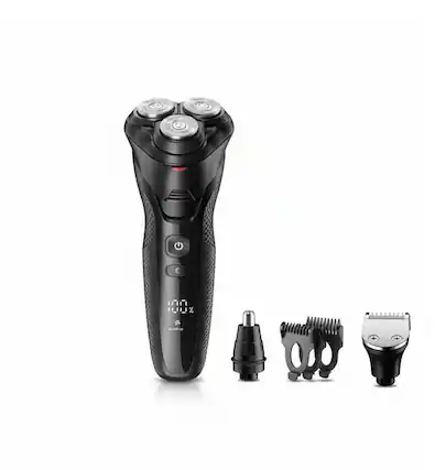 Front. Dazzed Corner - Electric Razor for Men – 3-in-1 Beard, Nose, Sideburn Shaver - Black.