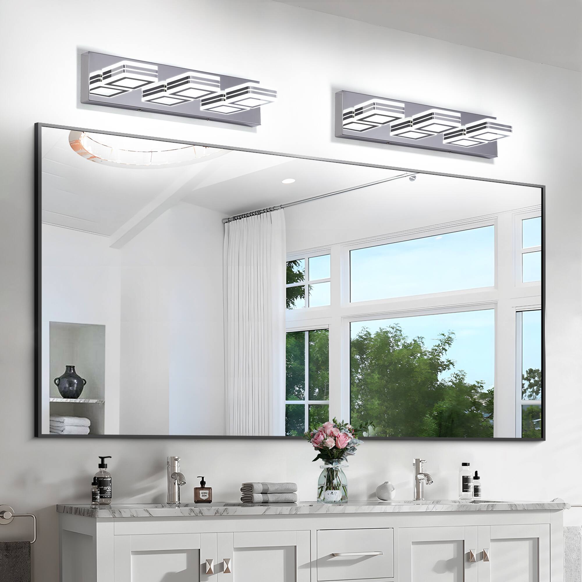 Angle. HOMLUX - 19.69 in. 3 Lights Chrome LED Vanity Light Bar Vanity Accent Lighting Fixtures and Metal Wall Sconces with Acrylic Shade.