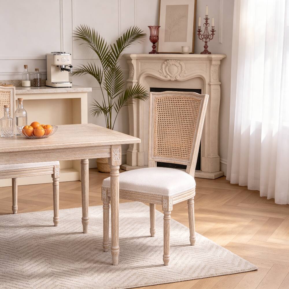 Alt View 4. Loheer - Loheer French Country Dining Chairs Set of 2 Rattan Back Beige - Beige.