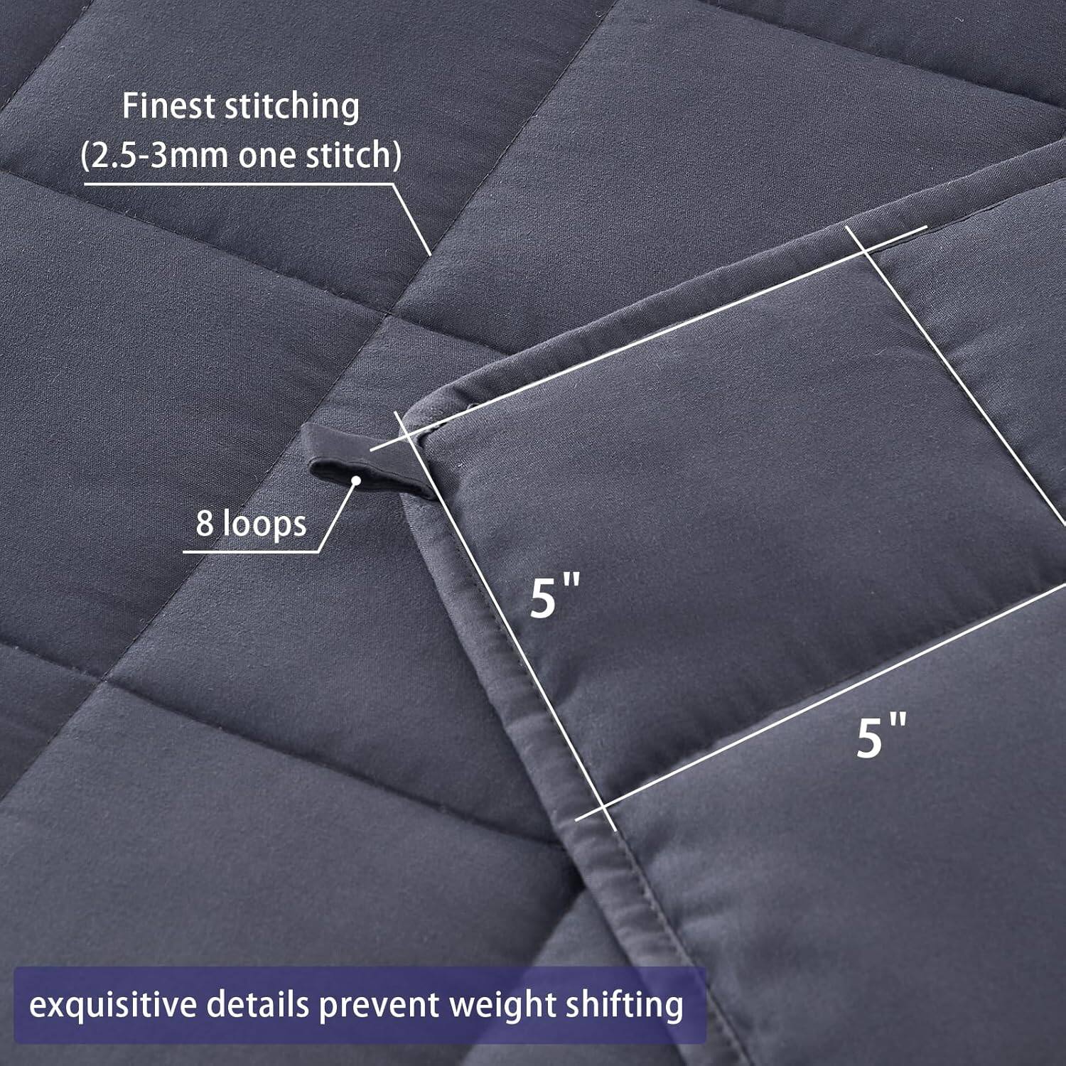 Finest stitching (2.5-3mm one stitch)  
8 loops  
5"  
5"  
exquisite details prevent weight shifting