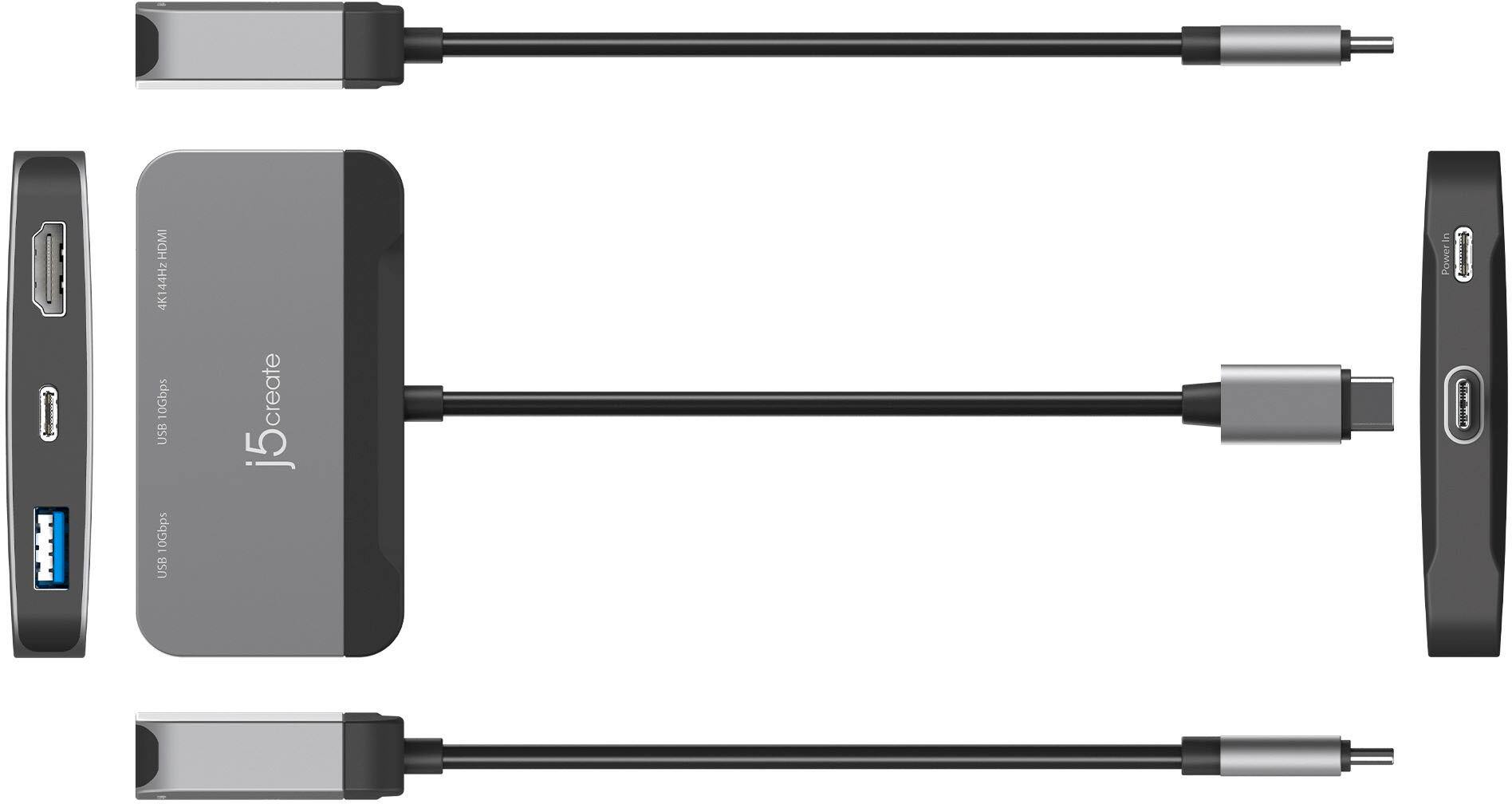 The text on the image reads "j5create USB 3.0 10Gbps USB 10Gbps USB 4K144Hz HDMI 1.4 USB 3.0 Type-C to HDMI Adapter."