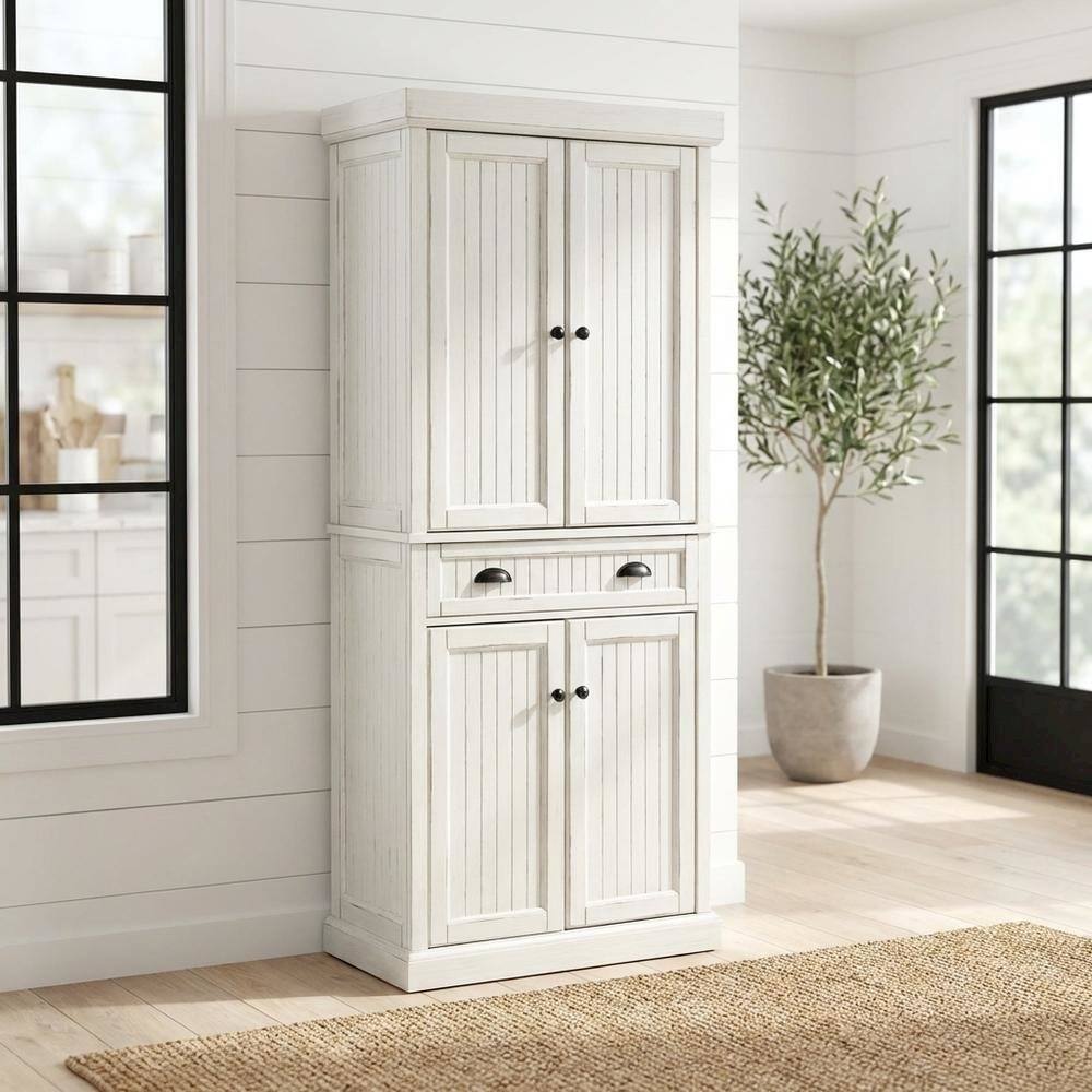 Alt View 5. FurniFact - White kitchen pantry cabinet with anti-tip safety feature - Distressed White.