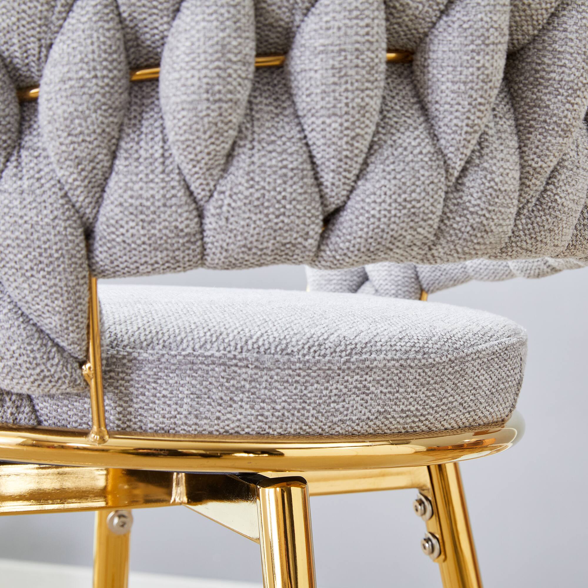 Alt View 6. APRILSOUL - Two Sets Swivel Bar Stools Cotton Linen Cushions Electroplated Metal Frames Restaurant - White.