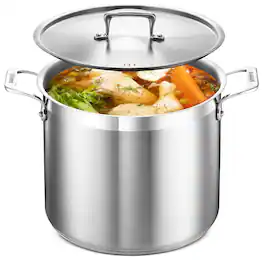 Bakken- Swiss - Stockpot – 12 Quart – Brushed Stainless Steel – Heavy Duty Induction Pot with Lid and Riveted Handles – For Soup, Seafoo - Silver