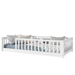 GOODSILO - Twin Size Low-Profile Youth Bed with Secure Enclosure Frame, Solid Wood Construction, Neutral Finish - White