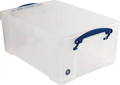 Front. Really Useful Box - 9.5 Quart Snap Lid Storage Bin, 4/Pack - Clear.