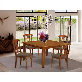 East West Furniture - PFNA5-SBR-C 5 Pc Dining room set-Table with Leaf and 4 Dinette Chairs - Saddle Brown