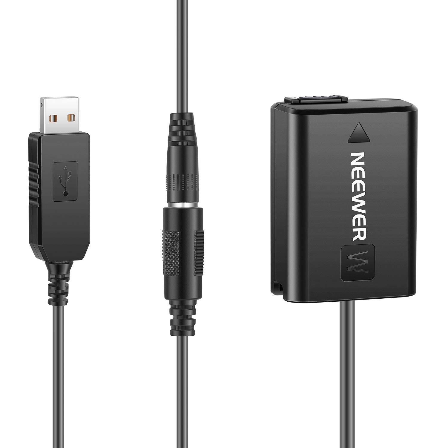 Neewer - DC Coupler & USB Cable for Sony NP-FW50, Dummy Battery, A7/A6x00 Series - Black