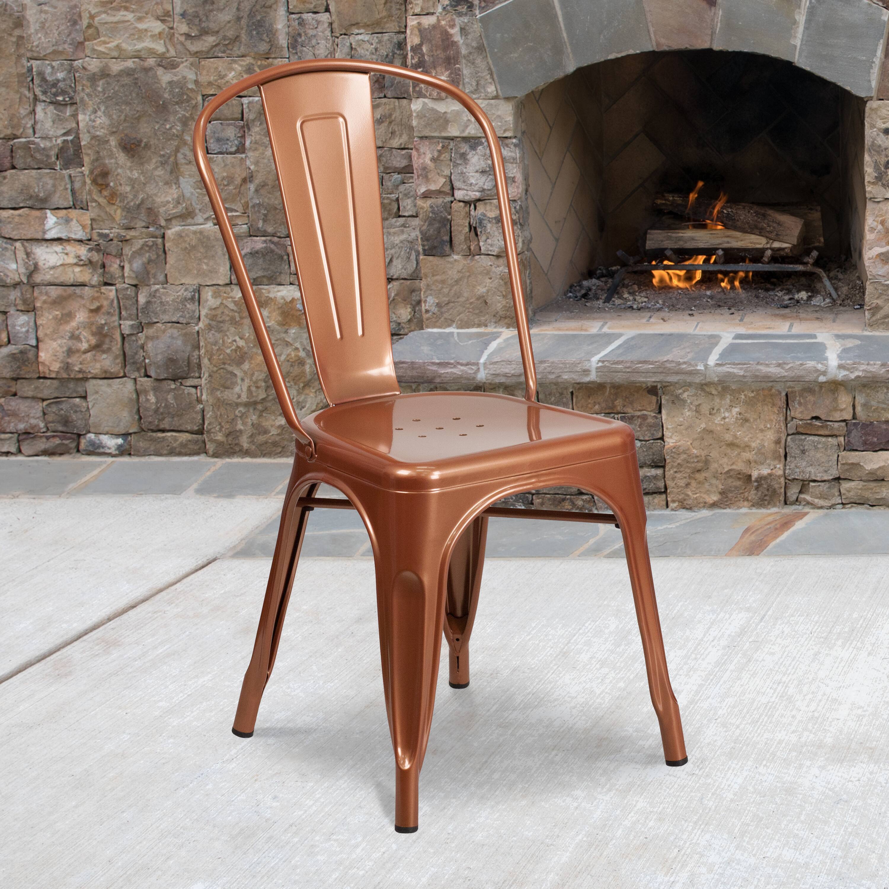 Alt View 1. Emma + Oliver - Commercial Grade Colorful Metal Indoor-Outdoor Dining Stack Chair - Copper.