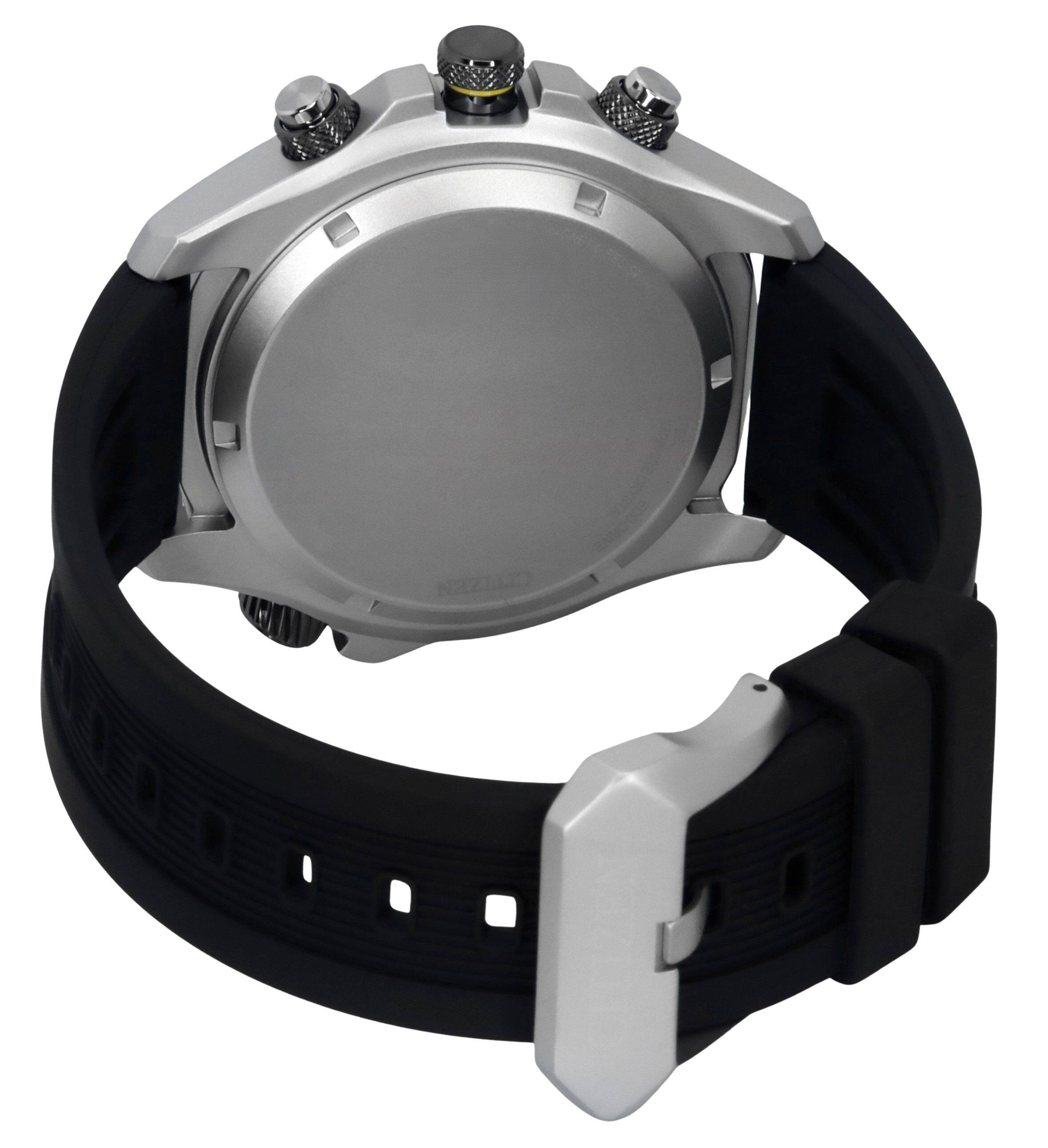 Back. Citizen - Promaster Land 35th Anniversary Chronograph Black Dial Eco-Drive JV1007-07E 200M Men's Watch - Silver, Blue.