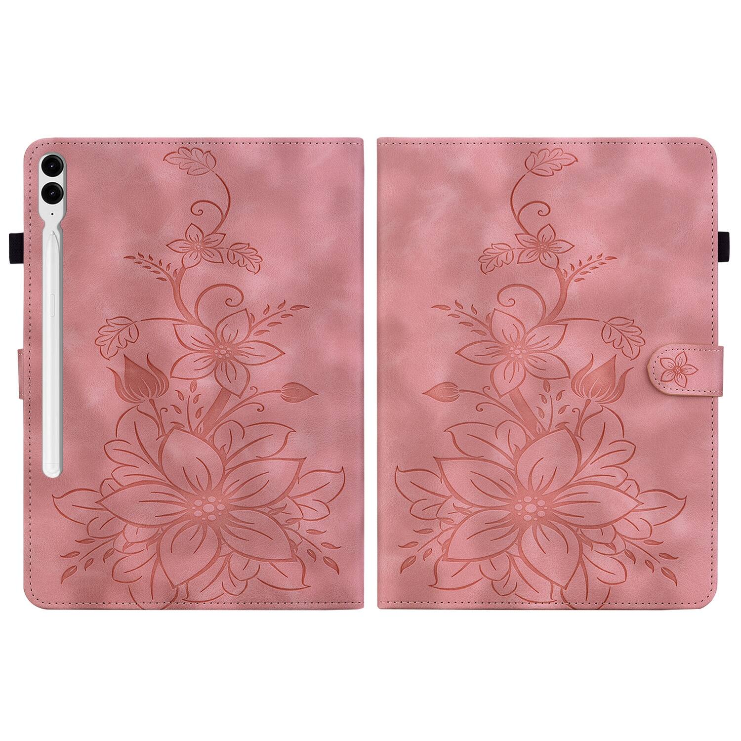 Alt View 2. Dteck - Case for Samsung Galaxy Tab S9 FE+ 12.4" 2023 (SM-X610/X616),Embossed Pattern PU Leather Flip Card Holder Stand Cover - Pink.