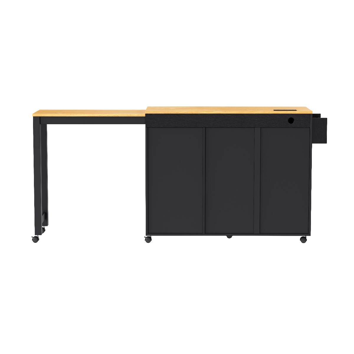 Angle. Loheer - Loheer Black Kitchen Island with Extendable Dining Table, Rolling Kitchen Cart with Power Outlet, 74.8" MDF - Black.