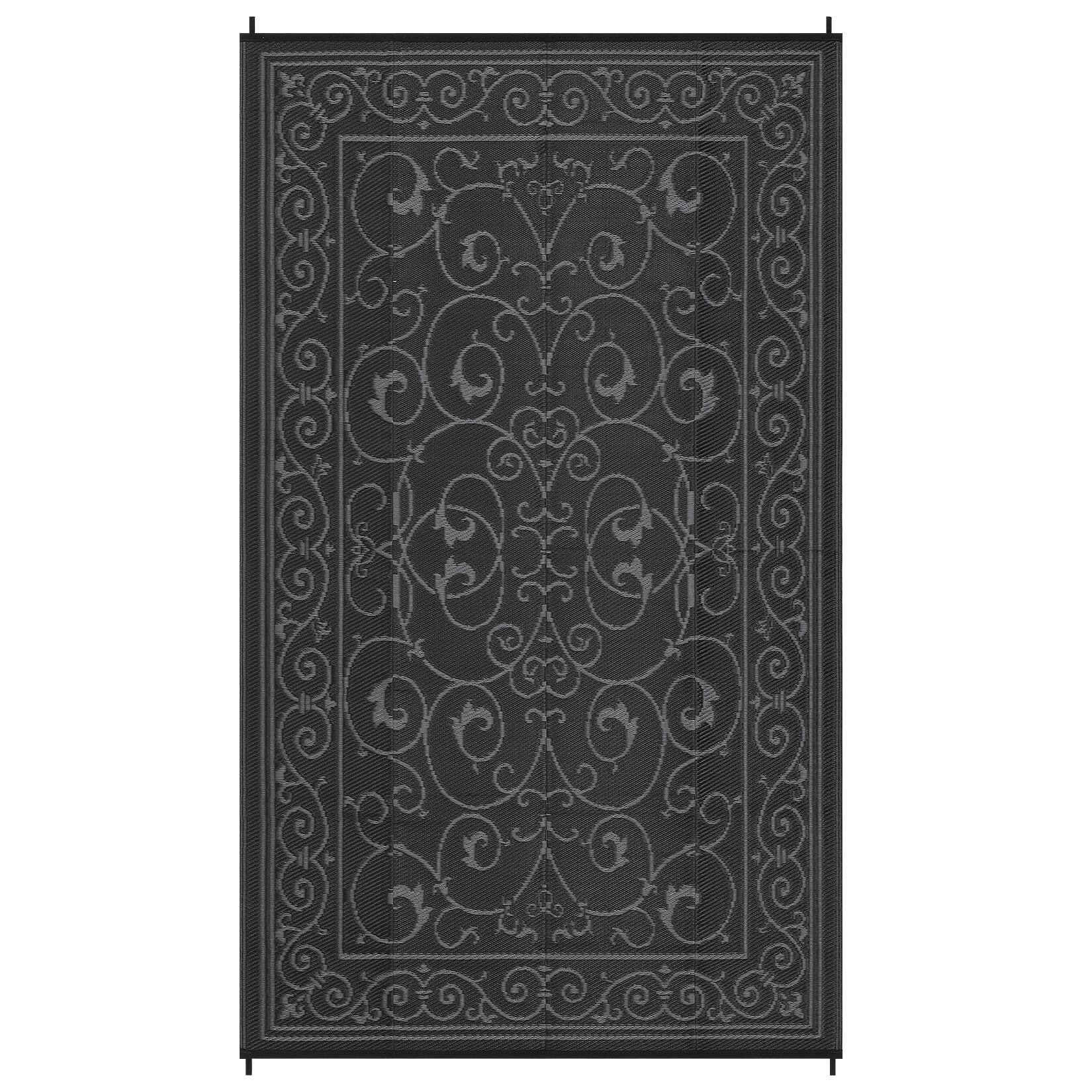 Front. GAOMON - Modern European Outdoor Area Rug Washable Stain Resistant Durable Edges Waterproof Breathable Mat for RV Trip Picnic - Black Grey.