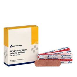 First Aid Only - 0.75" x 3" Heavy Woven Fabric Bandages, 100/Box (H119) - Beige