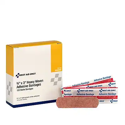 H119 FIRST AID ONLY
3" x 3" Heavy Woven Adhesive Bandages
100 Sterile Bandages
Adhesive Bandage
FIRST AID ONLY
Adhesive Bandage
FIRST AID ONLY
Adhesive Bandage
FIRST AID ONLY