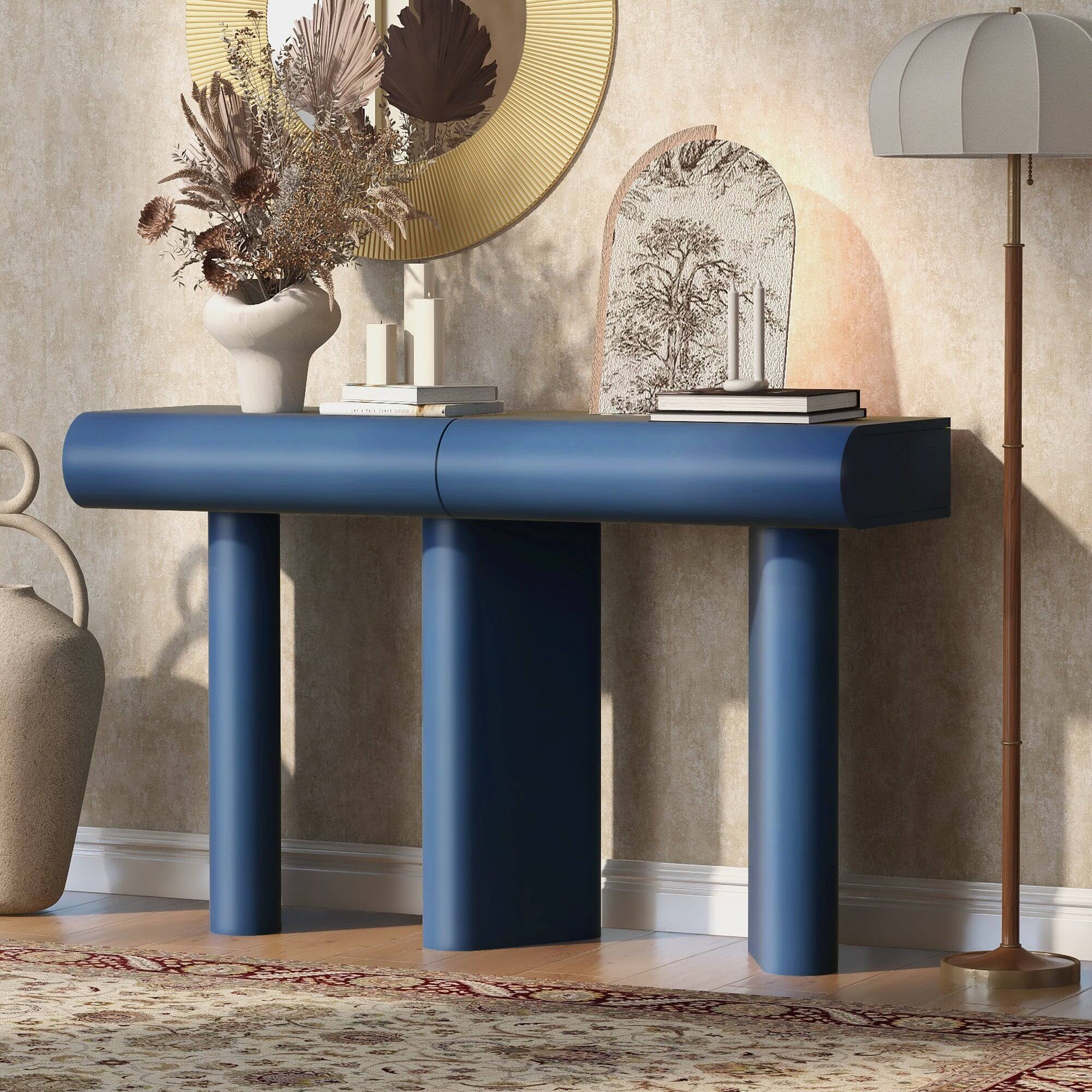 Alt View 3. Boyel Living - Modern 47.6-Inch Glossy Entryway Table with 2 Drawers and Geometric Legs in Navy Blue - Blue.