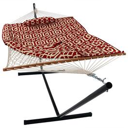 Sunnydaze - 2-Person Rope Hammock with Steel Stand and Pad/Pillow - Royal Red
