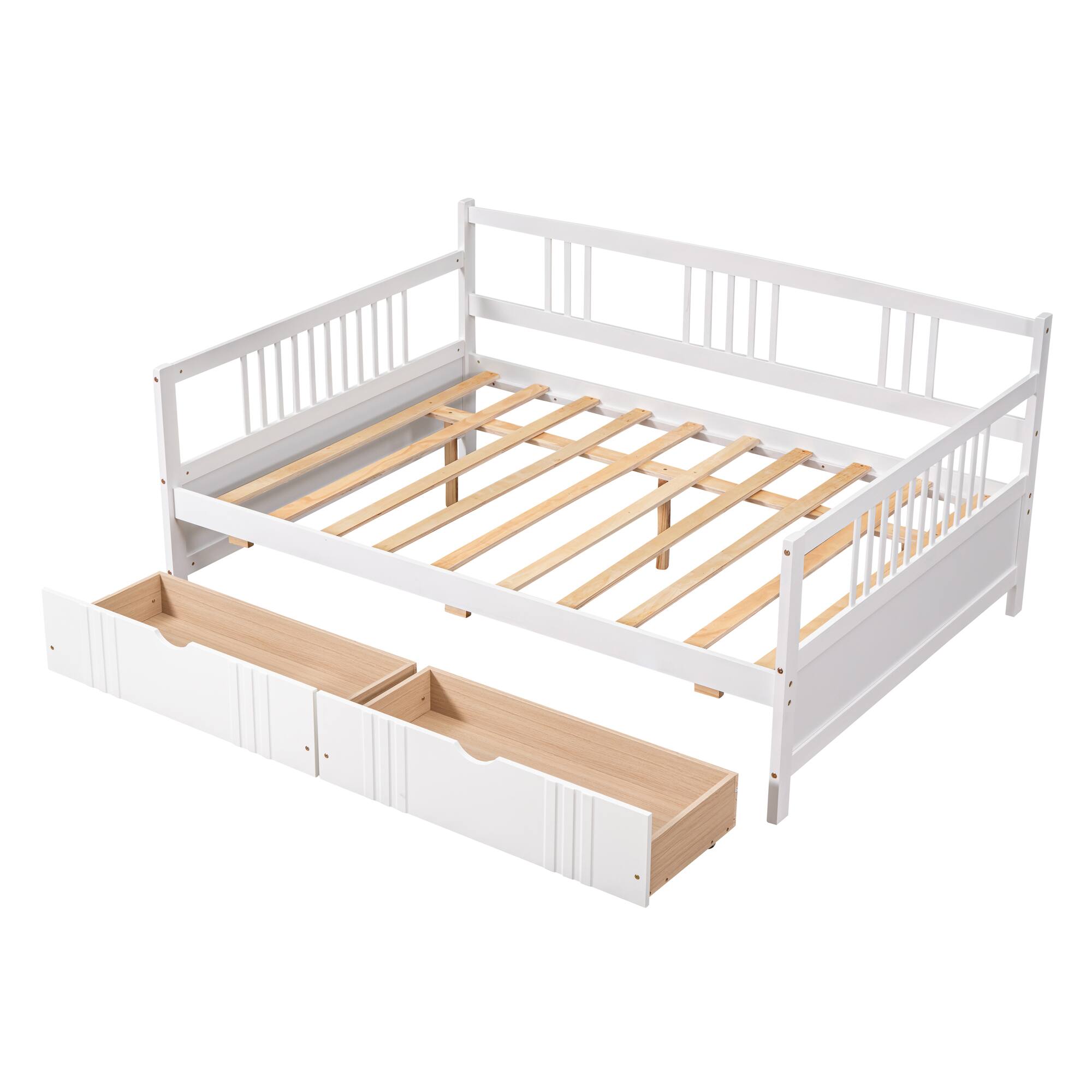 Back. Whisen - Wood Daybed with Two Storage Drawers, Multi-Functional Sofa Bed Frame - White.