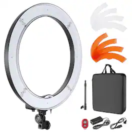 Neewer - 18" 55W LED Ring Light Kit - Dimmable 5500K Lighting with Filters & Soft Tube for Video & Selfies - Black