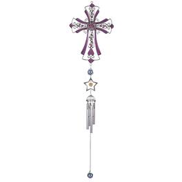 FC Design - 36" Long Purple Cross WInd Chime with Gem Outdoor Patio or Garden Hanging Decoration - Multi-Color
