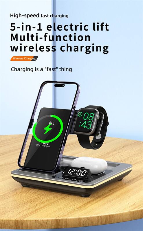 High-speed fast charging  
5-in-1 electric lift  
Multi-function wireless charging  

Wireless Charging  
Charging is a "fast" thing  

08:43  
80% Charged