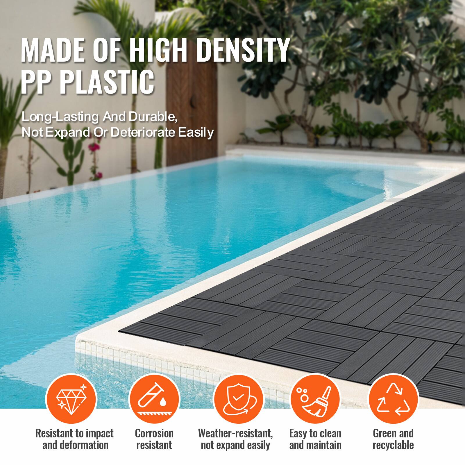 MADE OF HIGH DENSITY PP PLASTIC

Long-Lasting And Durable, Not Expand Or Deteriorate Easily

- Resistant to impact and deformation
- Corrosion resistant
- Weather-resistant, not expand easily
- Easy to clean and maintain
- Green and recyclable