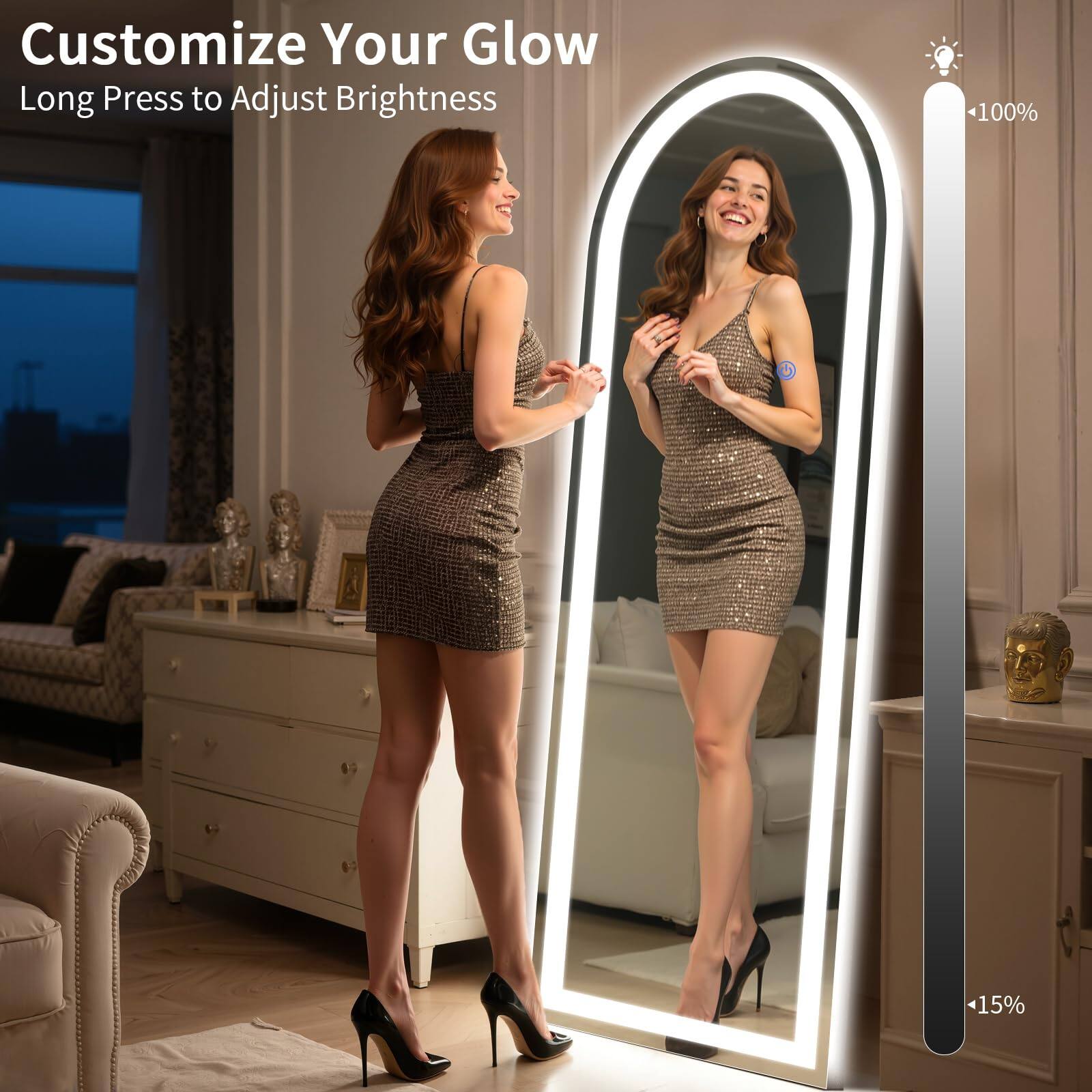 Customize Your Glow  
Long Press to Adjust Brightness  

100%  
15%