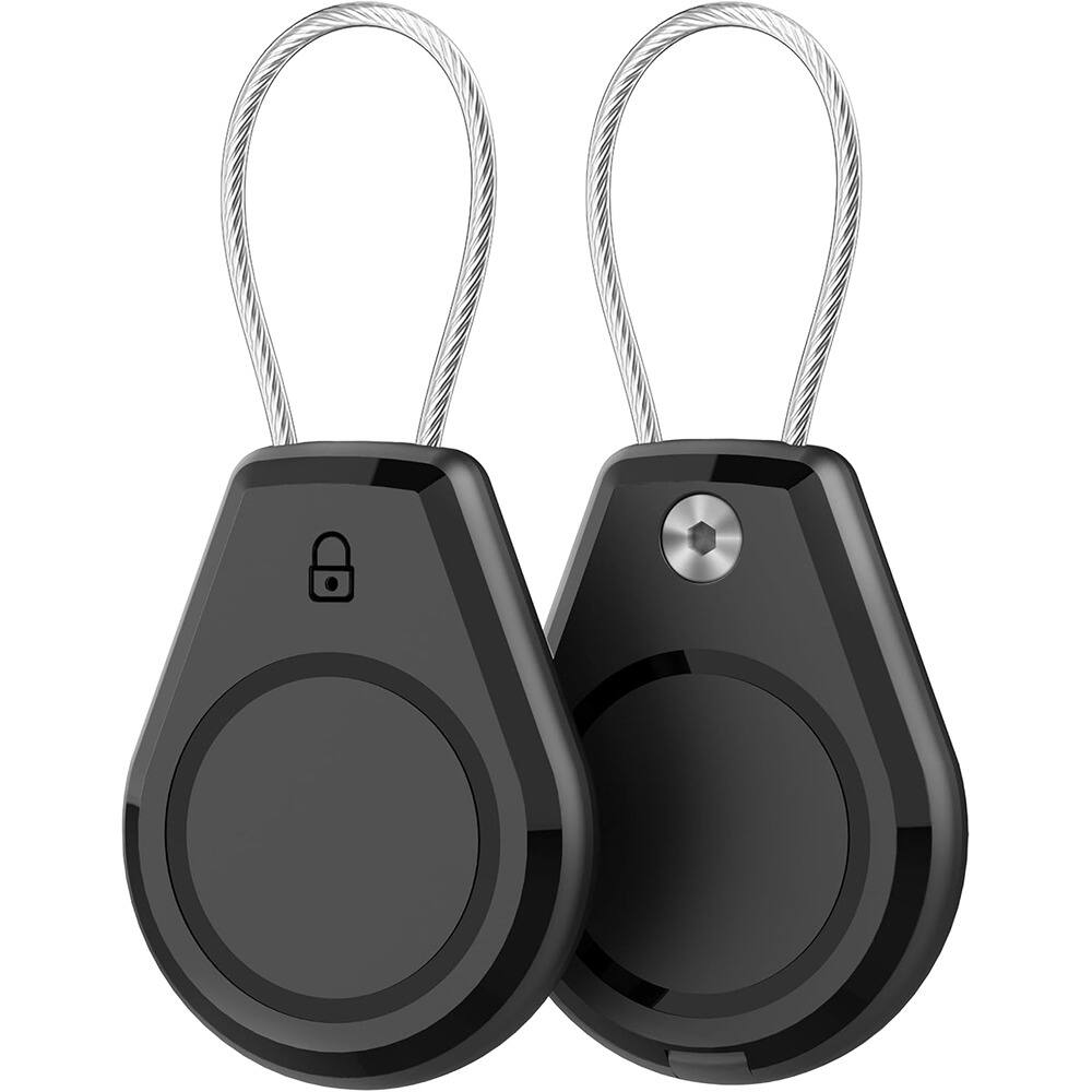 Front. RTMB - AirTag Holder 2-Pack – Waterproof Keychain Case with Steel Cable, Black - Black+Black.