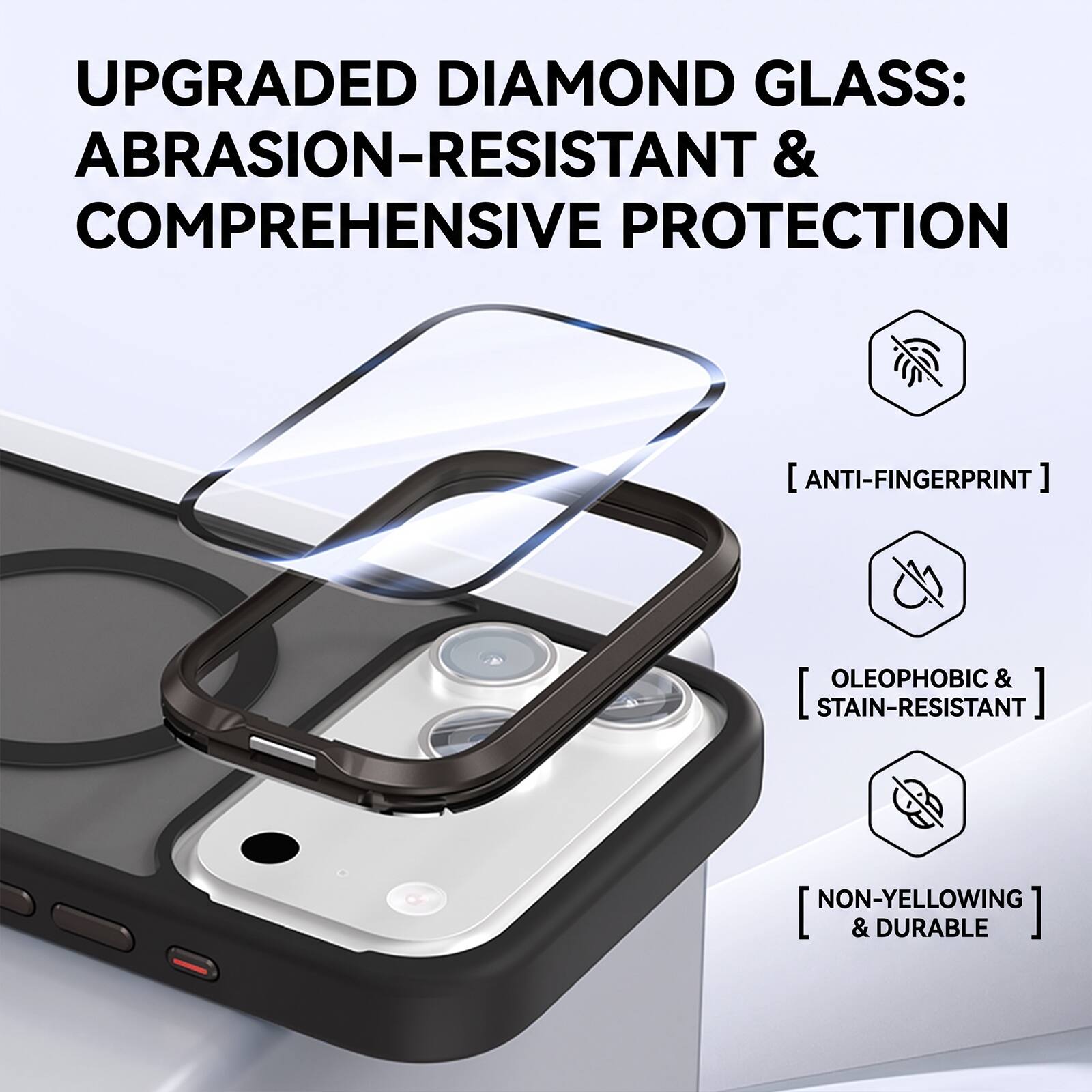 UPGRADED DIAMOND GLASS: ABRASION-RESISTANT & COMPREHENSIVE PROTECTION

[ANTI-FINGERPRINT]

[OLEOPHOBIC & STAIN-RESISTANT]

[NON-YELLOWING & DURABLE]