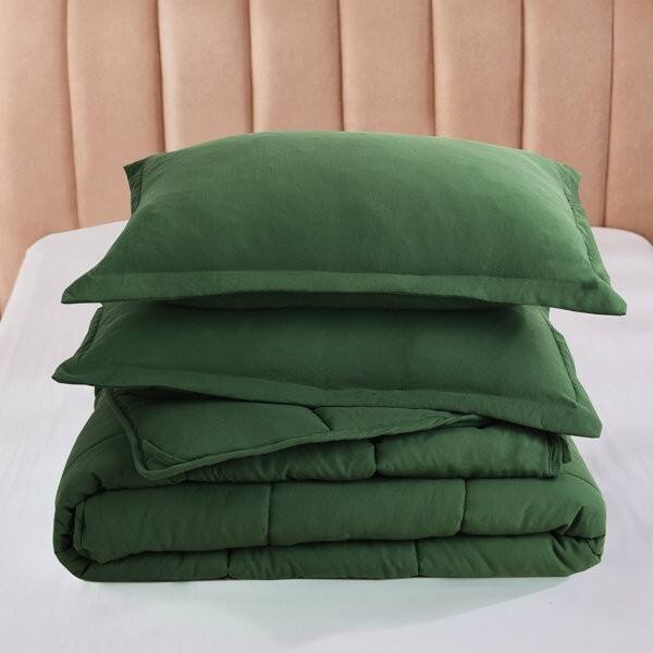 Alt View 1. Hivvago - Twin Size Green 3 Piece Microfiber Reversible Comforter Set - Green.