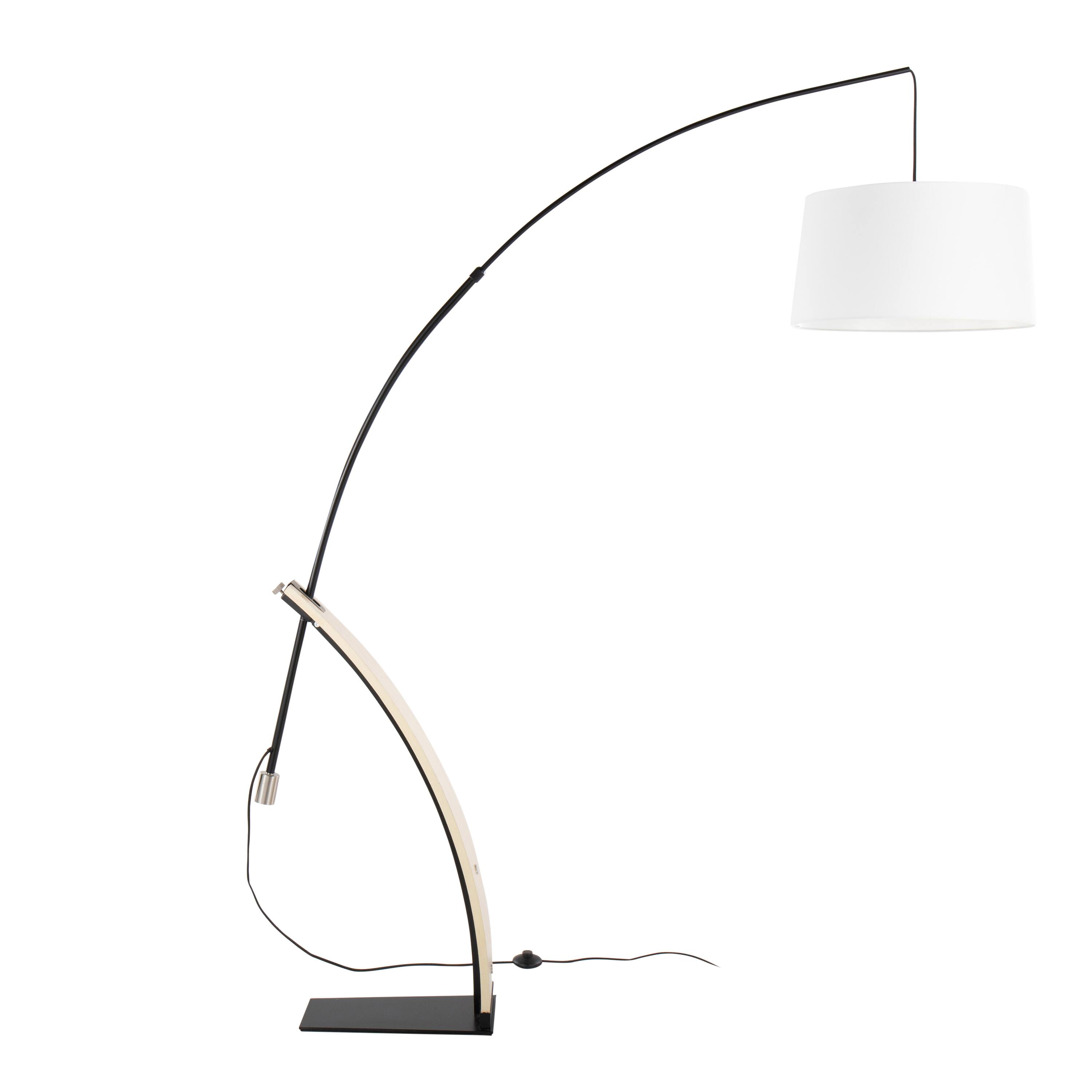 Alt View 6. Loheer - Loheer Natural Wood Floor Lamp with White Linen Shade for Living Room Bedroom Arched Standing Tall Light - Natural Wood,White.