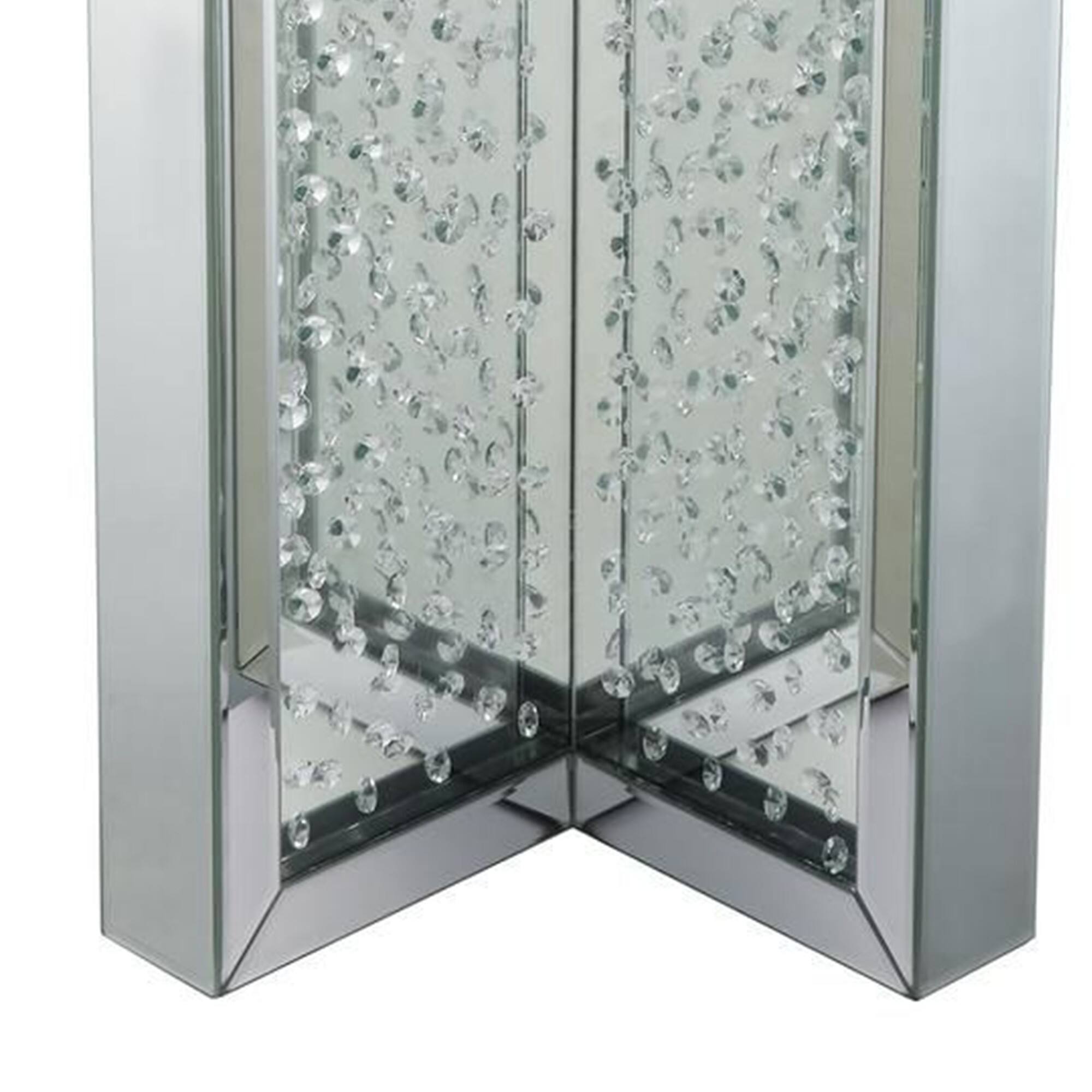 Alt View 1. Manhattan Lane - Round Mirrored Metal End Table with Glass Top and Crystal Accent Base - Silver.