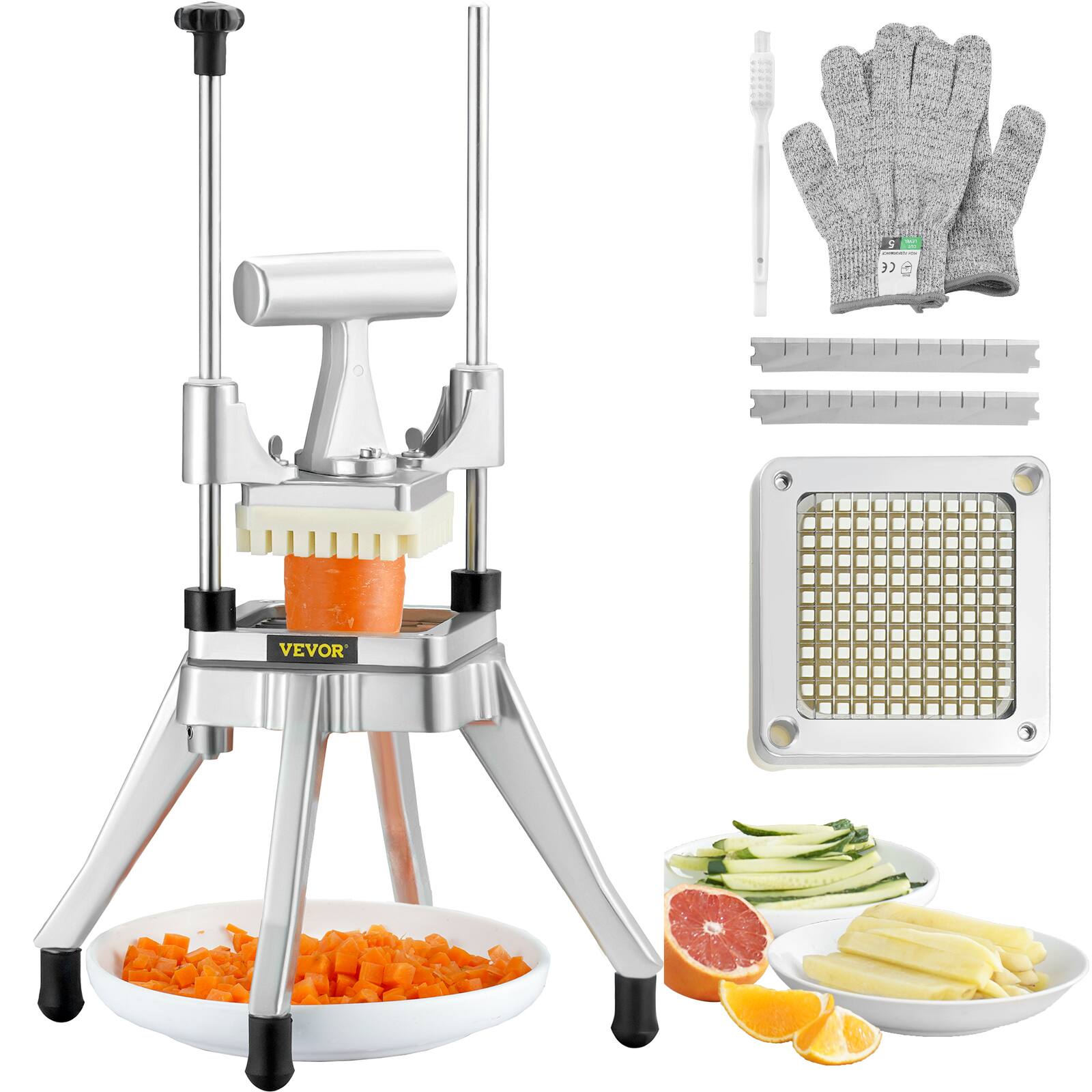 VEVOR - Commercial Vegetable Fruit Chopper 1/4" Blade Heavy Duty Professional Food Dicer Kattex French Fry Cutter - Silver