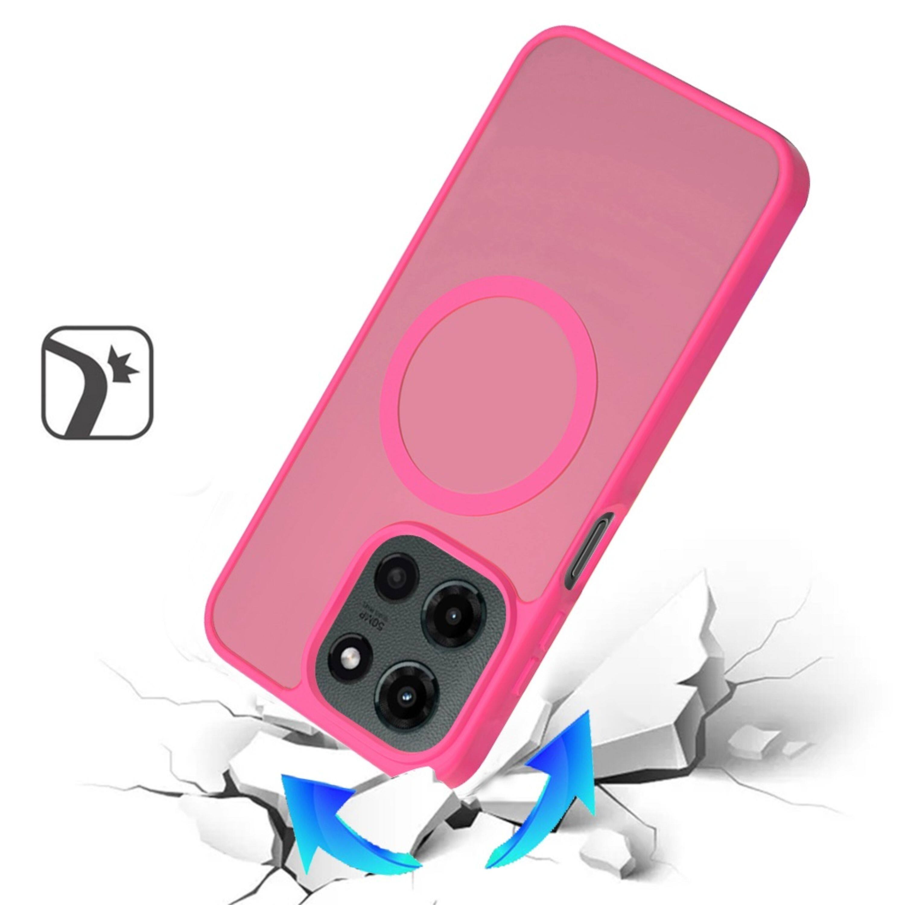 Angle. Kitcheniva - Minimalist Magnetic Translucent Case With Tempered Glass For Moto G Stylus 2025 / 2026 Hot Pink - Hot Pink.