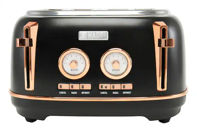 Front. Haden - Dorset 4-Slice Wide Slot Toaster - Black and Copper.