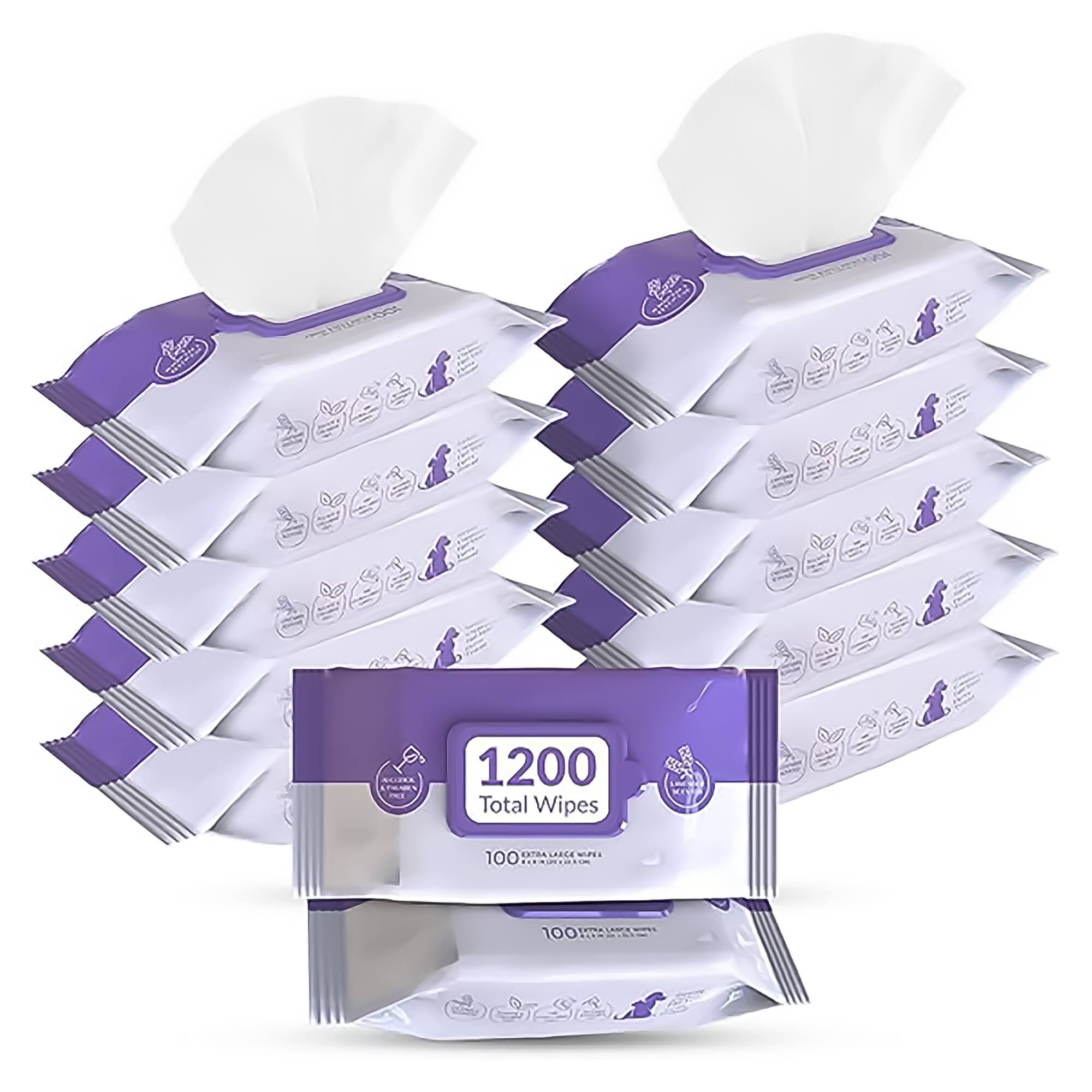 1200 Total Wipes  
100 Wipes  
100% Extra Soft  
100% Extra Soft Wipes