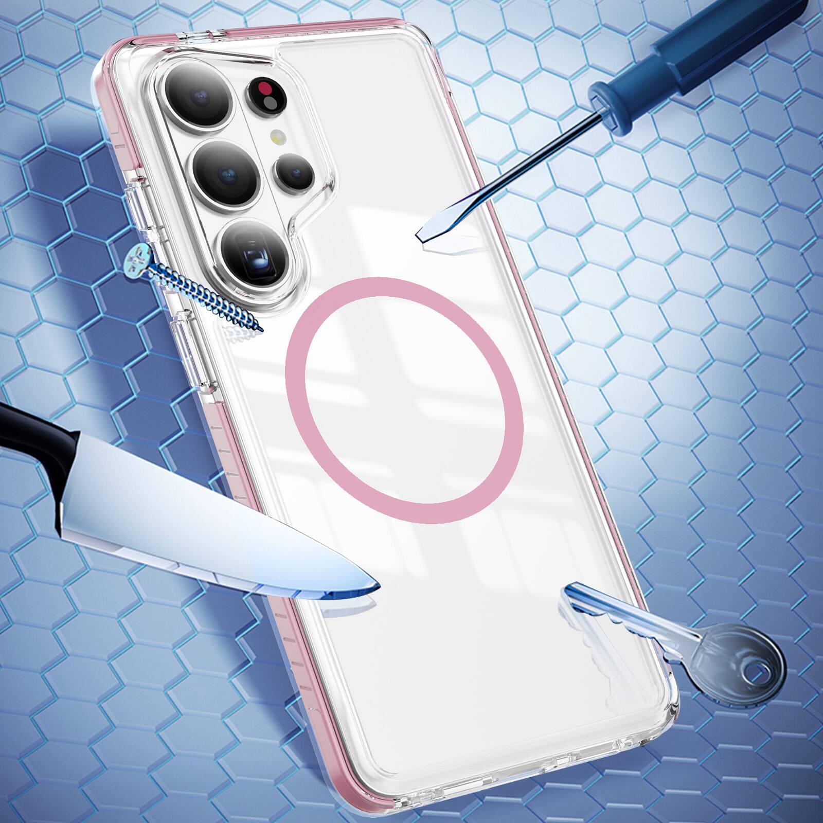 Alt View 4. UUCOVER - Magnetic Clear Case for Samsung Galaxy S26 Ultra, Compatible with MagSafe, Anti-slip Bumper Anti-Scratch Shockproo Cover - Pink.