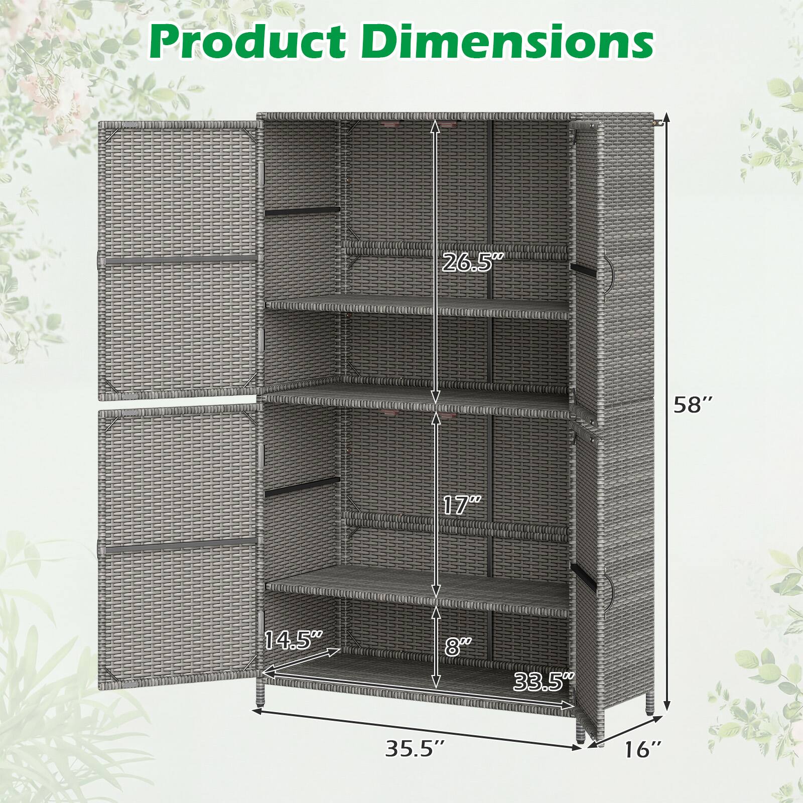 Product Dimensions: 26.5" x 58" x 17" x 14.5" x 8" x 33.5" x 35.5" x 16"