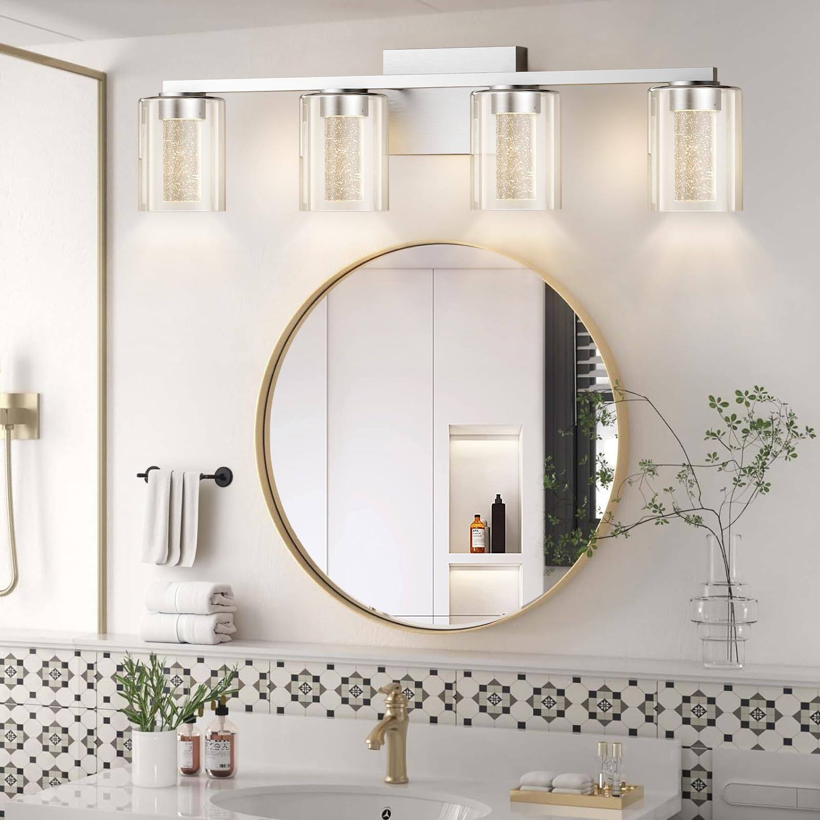 Left. Dazzling Pops - Led Modern Bathroom Light Fixtures Over Mirror Brushed Nickel Vanity Lights With Color Modes Dimmable Cryst - 3 Lights.