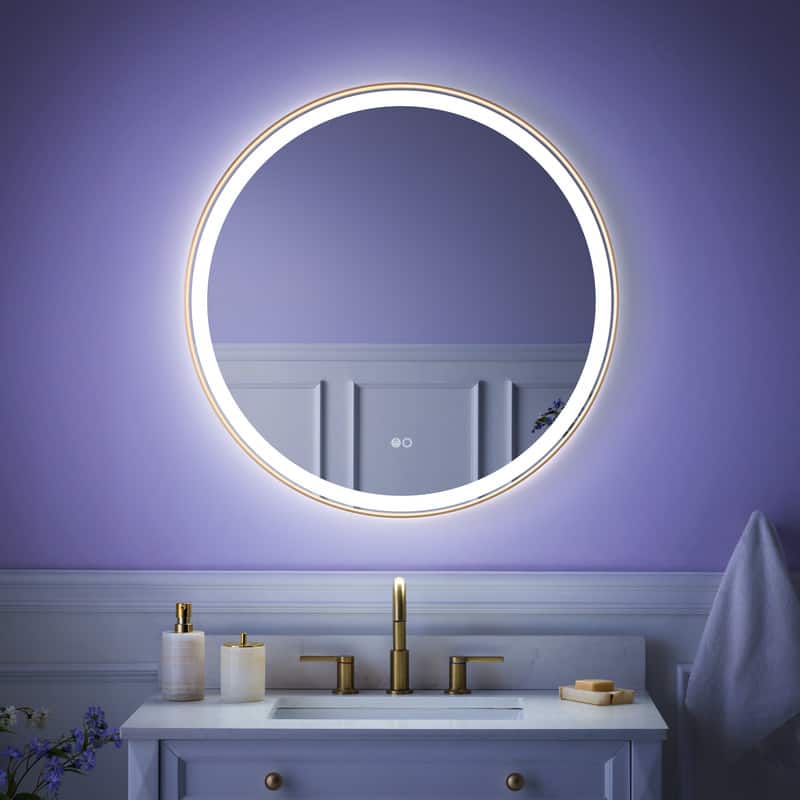 "WELLFOR - 32"" Framed Round LED Bathroom Mirror, Anti-Fog Wall-Mounted Vanity Mirror with Dimmable& Memory Function - Brushed Gold" price history on PriceWatchPro