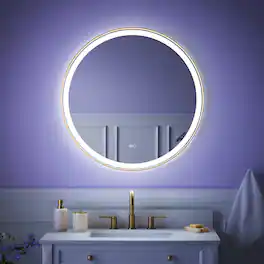 WELLFOR - 32 in Framed Round LED Bathroom Mirror, Anti-Fog Wall-Mounted Vanity Mirror with Dimmable& Memory Function - Brushed Gold