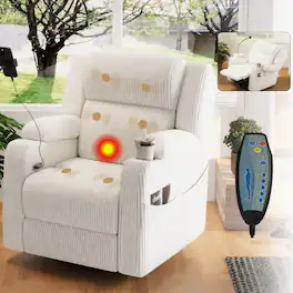Ropilly - Electric Power Recliner Chair, 270 Degree Swivel Rocker, Nursery Glider With Hidden Storage - Beige