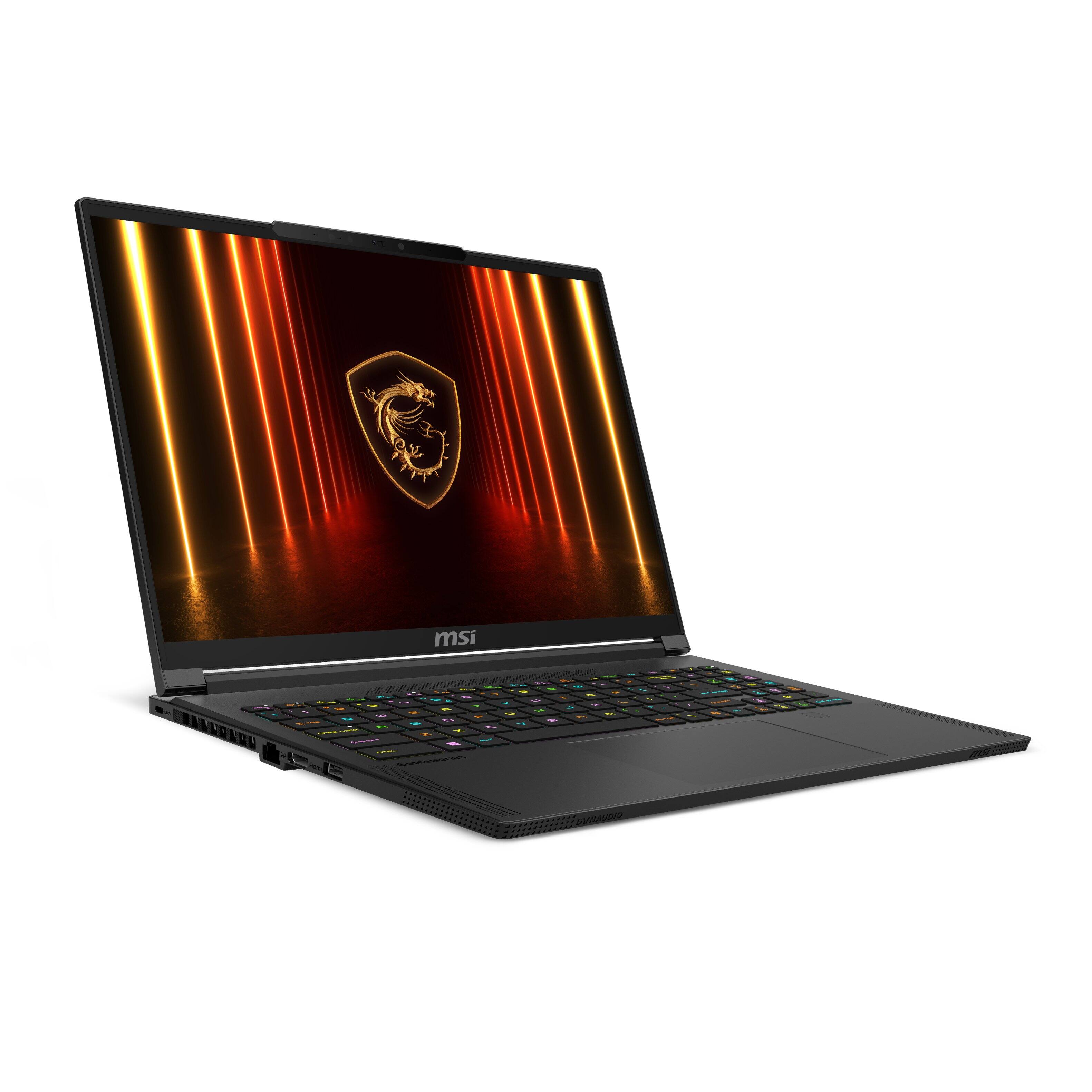Left. MSI - MSI Stealth A16 AI+ 16” QHD+ OLED Gaming Laptop - AMD Ryzen AI 9 365 2025 - RTX 5080 - 32GB RAM - 2TB Storage - Core Black.