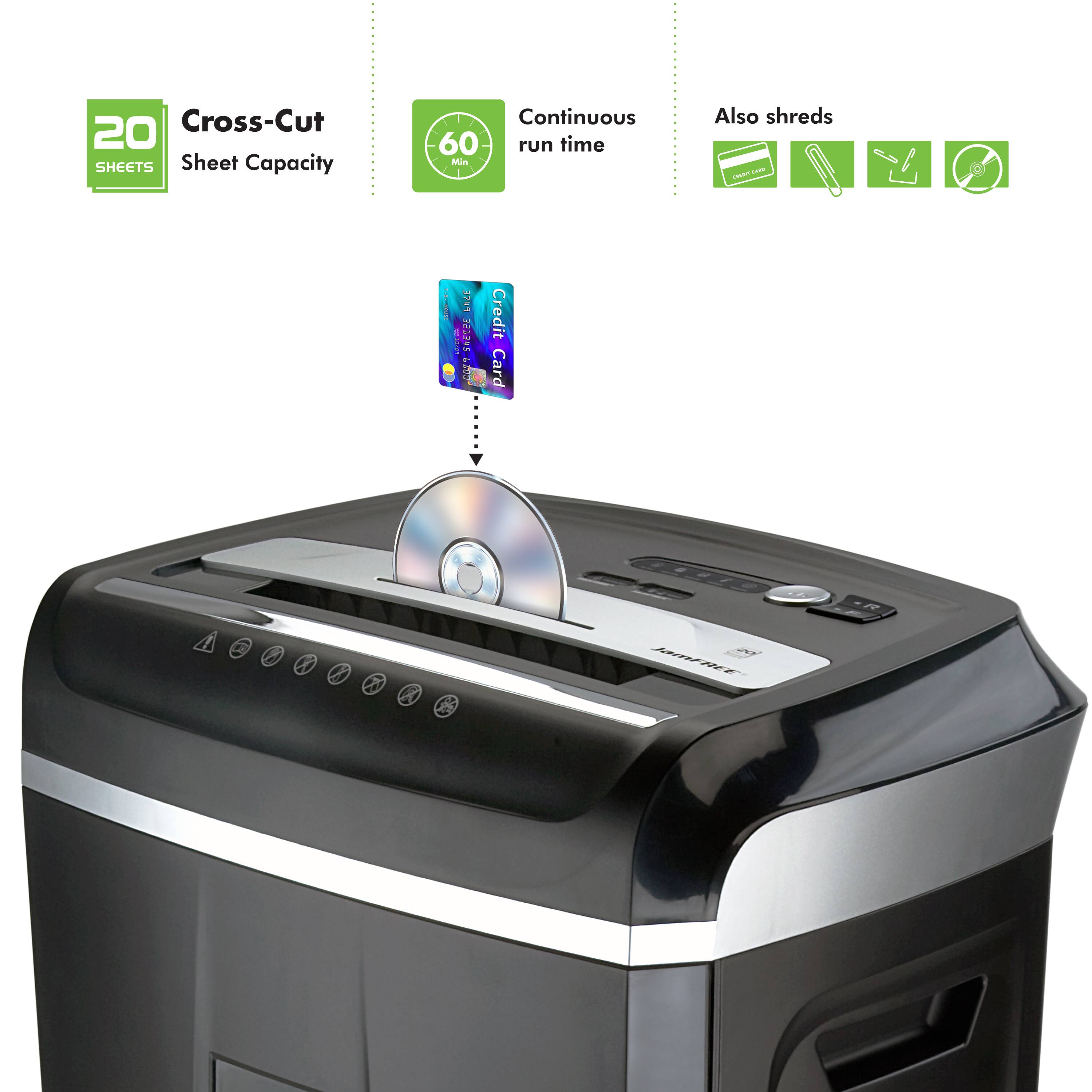 Cross-Cut 20 SHEETS Sheet Capacity Continuous 60 Min run time Also shreds - i i 374 | ShETZE 440 Credit Card