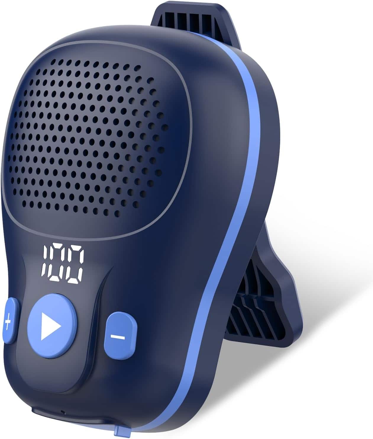 Stamp n Camp - Wearable Bluetooth Speaker, Clip-on Wireless Portable Speakers, IP56 Waterproof Clip Speaker Up to 18 Hours Battery Mic - Dark Blue