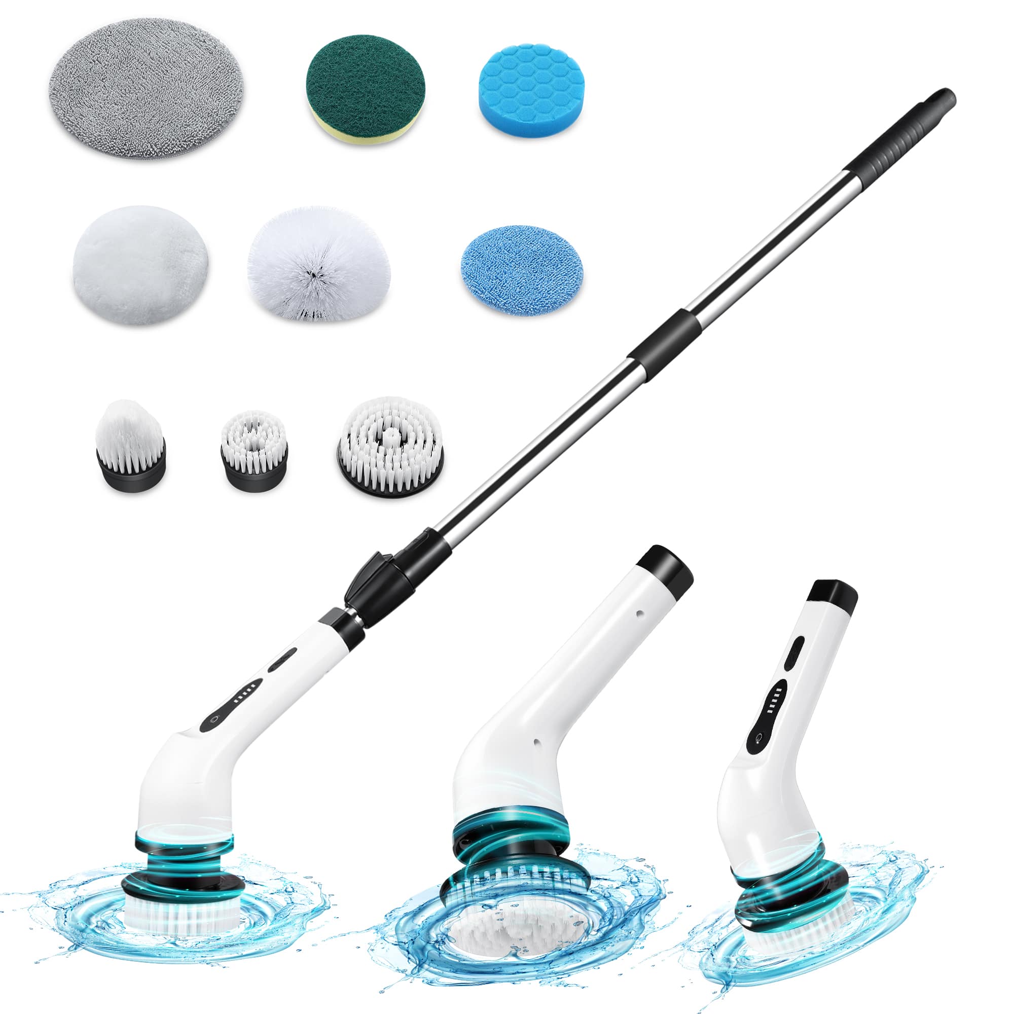 Front. HOM - HOM Electric Spin Scrubber - Wireless Cleaning Brush with 9 Heads, 2 Speed Settings, For Bathrooms, Windows, Cars - White.
